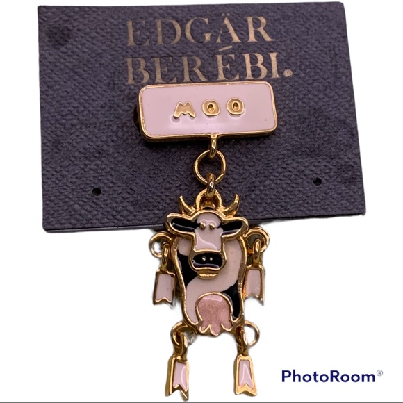 Edgar Berebi Jewelry - 🐄Vintage Edgar Berebi 3-D moo cow pin brooch gold tone and enamel🐄